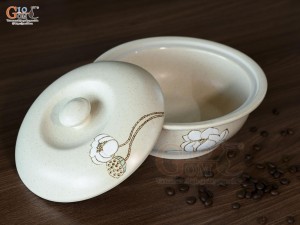 Âu cơm men kem tấm vẽ Bạch Liên, đường kính 20cm