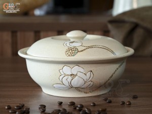 Âu cơm men kem tấm vẽ Bạch Liên, đường kính 20cm