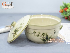 Âu cơm men kem vẽ chuồn tre, 18cm