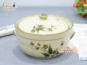 Âu cơm men kem vẽ chuồn tre, 18cm