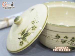 Âu cơm men kem vẽ chuồn tre, 18cm