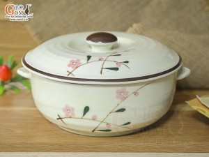 Âu cơm men kem vẽ hoa Đào phai, đường kính 16cm