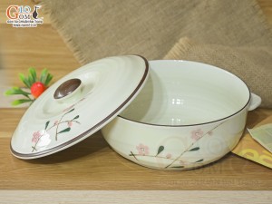 Âu cơm men kem vẽ hoa Đào phai, đường kính 16cm