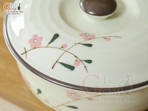 Âu cơm men kem vẽ hoa Đào phai, đường kính 16cm