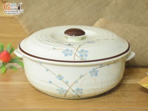 Âu cơm men kem vẽ hoa Đào xanh, đường kính 16cm