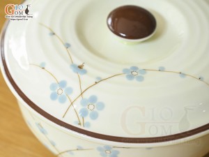Âu cơm men kem vẽ hoa Đào xanh, đường kính 16cm