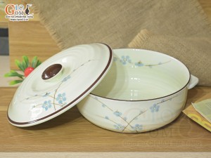 Âu cơm men kem vẽ hoa Đào xanh, đường kính 16cm