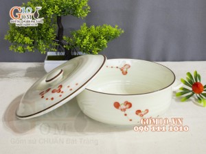 Âu cơm men kem vẽ hoa Hải Đường, đường kính 16cm