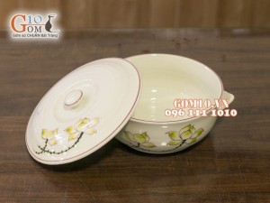 Âu cơm men kem vẽ hoa Sen vàng 16cm