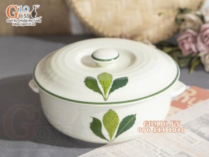 Âu cơm men kem vẽ lá Ngò gai, đường kính 20cm