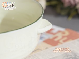 Âu cơm men kem vẽ lá Ngò gai, đường kính 20cm