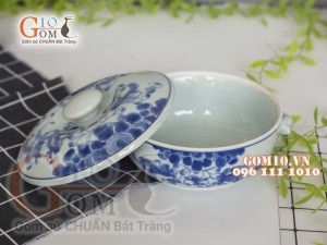 Âu cơm men lam cổ vẽ hoa Sen dây, đường kính 20cm