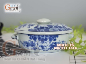 Âu cơm men lam cổ vẽ hoa Sen dây, đường kính 16cm
