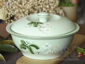 Âu cơm men ngọc vẽ hoa Bưởi trắng, đường kính 22cm