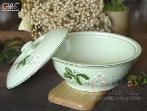Âu cơm men ngọc vẽ hoa Bưởi trắng, đường kính 22cm