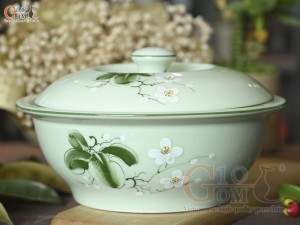Âu cơm men ngọc vẽ hoa Bưởi trắng, đường kính 22cm