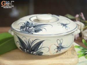 Âu cơm men rạn họa tiết chuồn khoai, đường kính 16cm