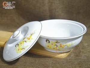 Âu cơm men trắng vẽ hoa Mai vàng, đường kính 20cm