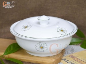 Âu cơm men trắng vẽ ngàn hoa, đường kính 20cm