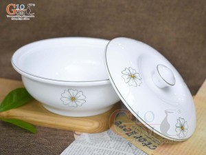 Âu cơm men trắng vẽ ngàn hoa, đường kính 20cm