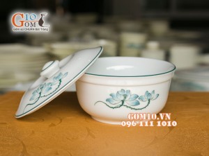 Âu cơm phi 18cm men trắng vẽ sen