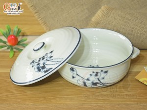 Âu cơm sen đen men kem, đường kính 20cm