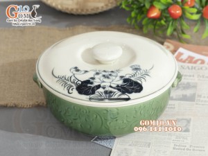 Âu cơm xanh đồng vẽ Sen, đường kính 20cm