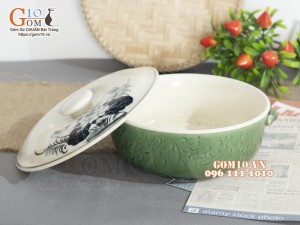Âu cơm xanh đồng vẽ Sen, đường kính 20cm