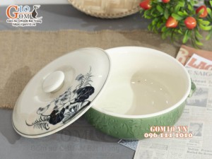 Âu cơm xanh đồng vẽ Sen, đường kính 20cm
