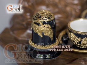 Bộ ấm chén rồng men màu bọc đồng, đầy đủ phụ kiện 400ml