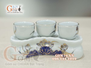  Kỷ cong 3 Đại Phát men lam cổ vẽ vàng kim 24k cao cấp 