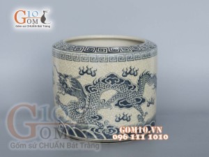 Bát hương men rạn cổ họa tiết rồng, đường kính 14cm