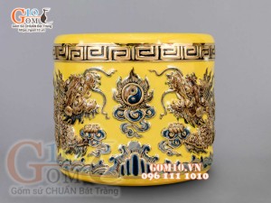 Bát hương Vàng đắp nổi Song Long Chầu Nguyệt - vẽ vàng 24k, đường kính 18cm
