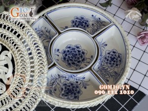 Bộ khay sứ đựng thức ăn họa tiết hoa Mẫu Đơn màu