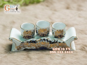 Kỷ ngai 3 men rong cổ họa tiết sen - vẽ Vàng 24k