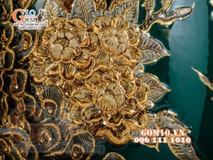 Bảo bình đắp nổi Công Đào vẽ vàng 24k, xanh lục bảo - cao 65cm