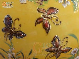 Bảo bình men loang vàng đắp nổi hoa dây vẽ vàng 24k, cao 70cm