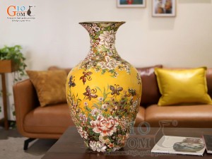 Bảo bình men loang vàng đắp nổi hoa dây vẽ vàng 24k, cao 70cm