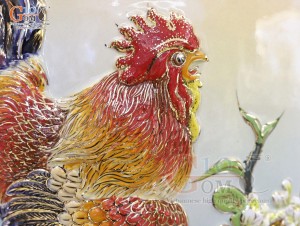 Bảo bình men loang xanh đắp nổi Kim Kê Đại Cát vẽ vàng 24k, cao 85cm