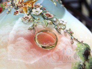 Bảo bình men loang xanh đắp nổi Kim Kê Đại Cát vẽ vàng 24k, cao 85cm