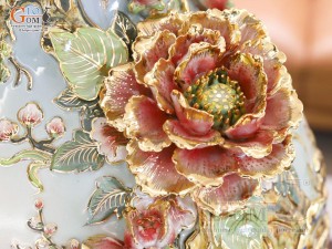 Bảo bình men loang xanh đắp nổi Thuận Buồm Xuôi Gió vẽ vàng 24k, cao 85cm