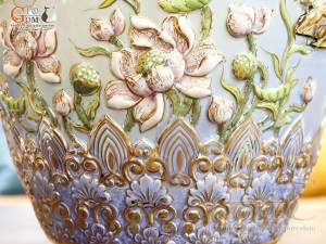 Bảo bình men loang xanh đắp nổi Thuận Buồm Xuôi Gió vẽ vàng 24k, cao 85cm