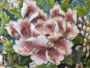 Bảo bình men loang xanh đắp nổi Trăm Hoa Hồ Điệp vẽ vàng 24k, cao 70cm