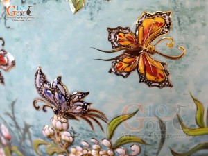 Bảo bình men loang xanh đắp nổi Trăm Hoa Hồ Điệp vẽ vàng 24k, cao 70cm