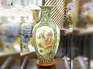 Bảo bình men màu bổ khung Tứ Cảnh Phú Quý vẽ vàng 24k, cao 60cm