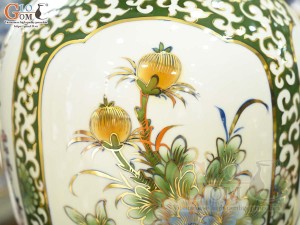 Bảo bình men màu bổ khung Tứ Cảnh Phú Quý vẽ vàng 24k, cao 60cm