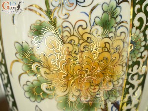 Bảo bình men màu bổ khung Tứ Cảnh Phú Quý vẽ vàng 24k, cao 60cm