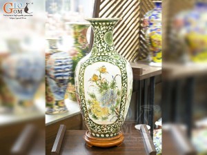 Bảo bình men màu bổ khung Tứ Cảnh Phú Quý vẽ vàng 24k, cao 60cm