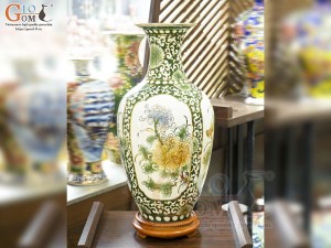 Bảo bình men màu bổ khung Tứ Cảnh Phú Quý vẽ vàng 24k, cao 60cm