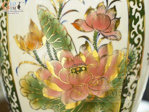 Bảo bình men màu bổ khung Tứ Cảnh Phú Quý vẽ vàng 24k, cao 60cm